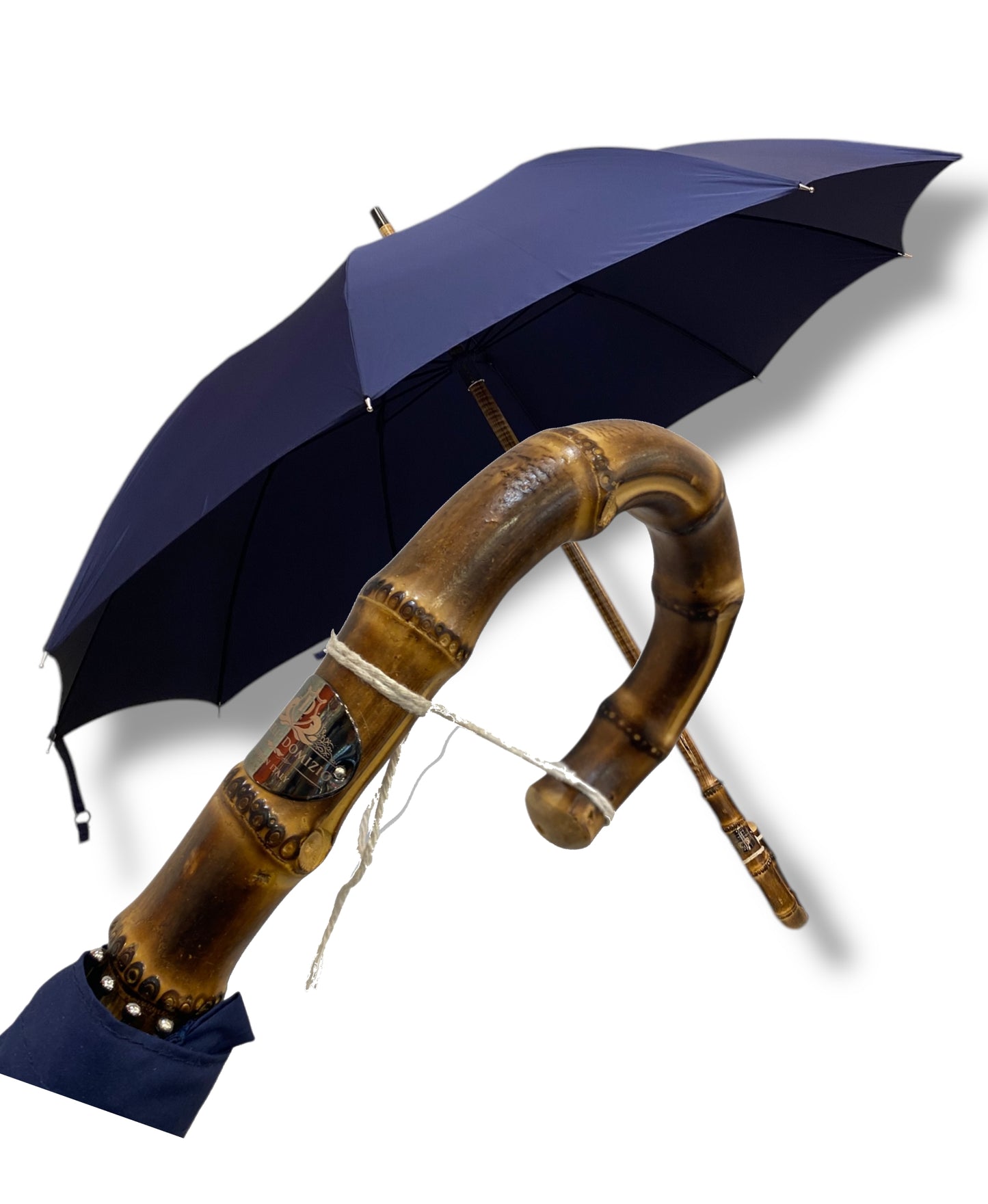 Ombrello manico in Canna di Bambù montato a collo d'oca asta faggio 20 mm 10 Stecche puntale corno