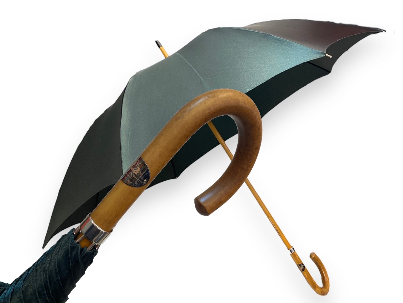 Ombrello classico Verde scuro lucido manico in Canna di Malacca. Lavorazione artigianale Ombrelli Domizio dal 1989 Made in Italy