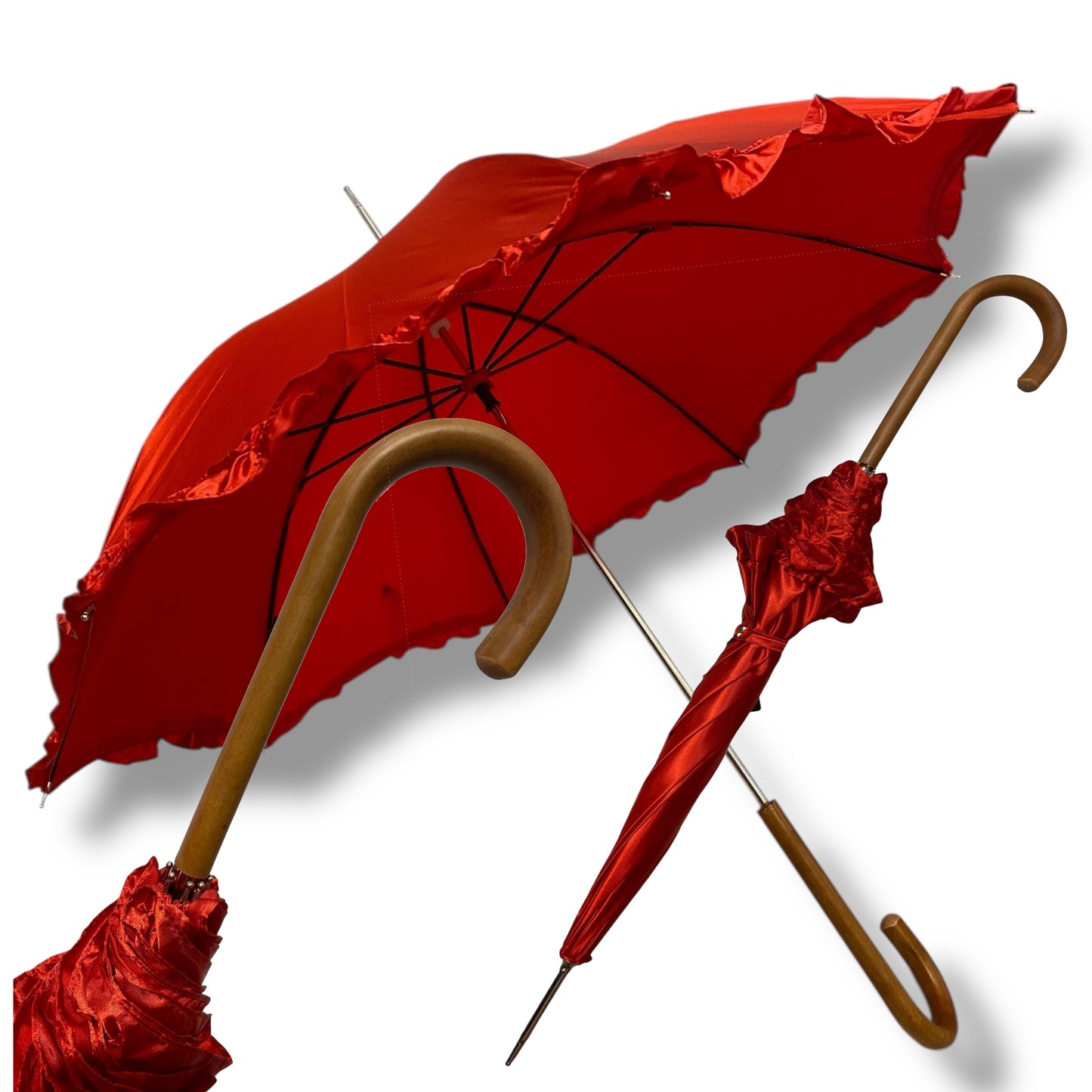 Ombrello classico stile 800 manico in Canna di Malacca lunga tessuto lucido lavorazione artigianale Ombrelli Domizio dal 1989 Made in Italy