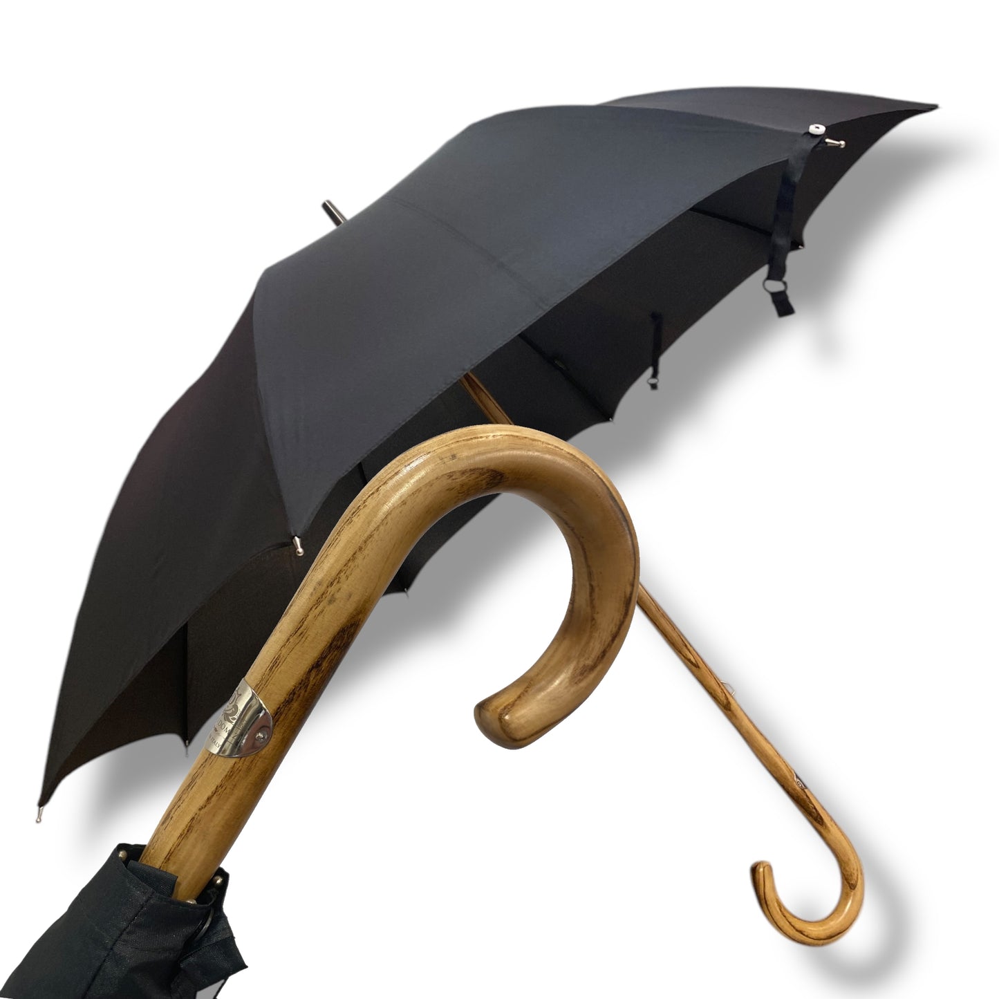 Ombrello Hickory biondo, tessuto nero  lavorazione artigianale Ombrelli Domizio dal 1989