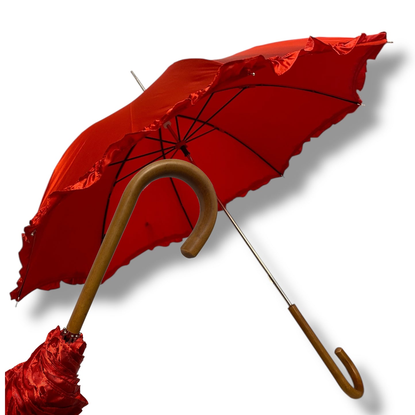 Ombrello classico stile 800 manico in Canna di Malacca lunga tessuto lucido lavorazione artigianale Ombrelli Domizio dal 1989 Made in Italy