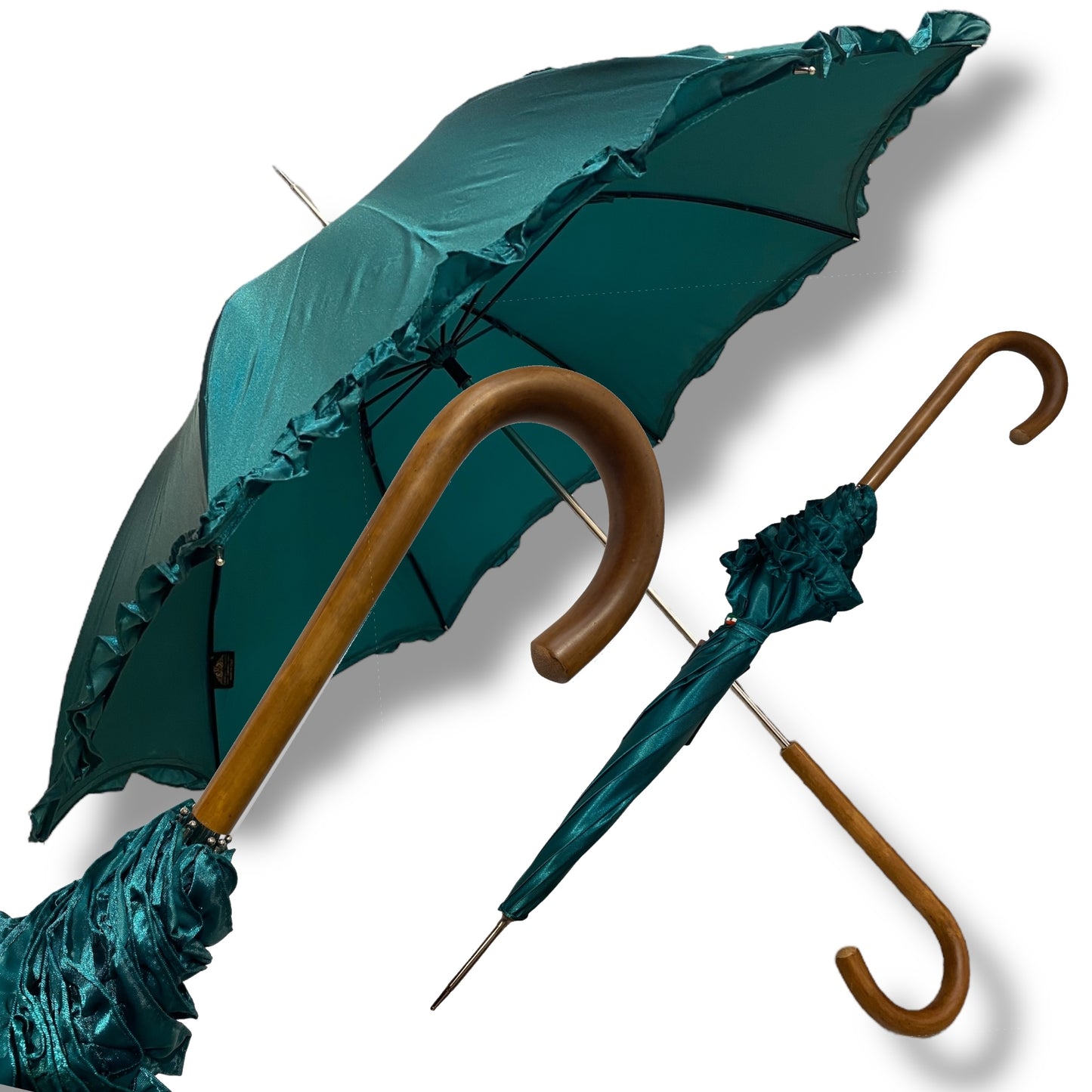 Ombrello classico stile 800 manico in Canna di Malacca lunga tessuto lucido lavorazione artigianale Ombrelli Domizio dal 1989 Made in Italy