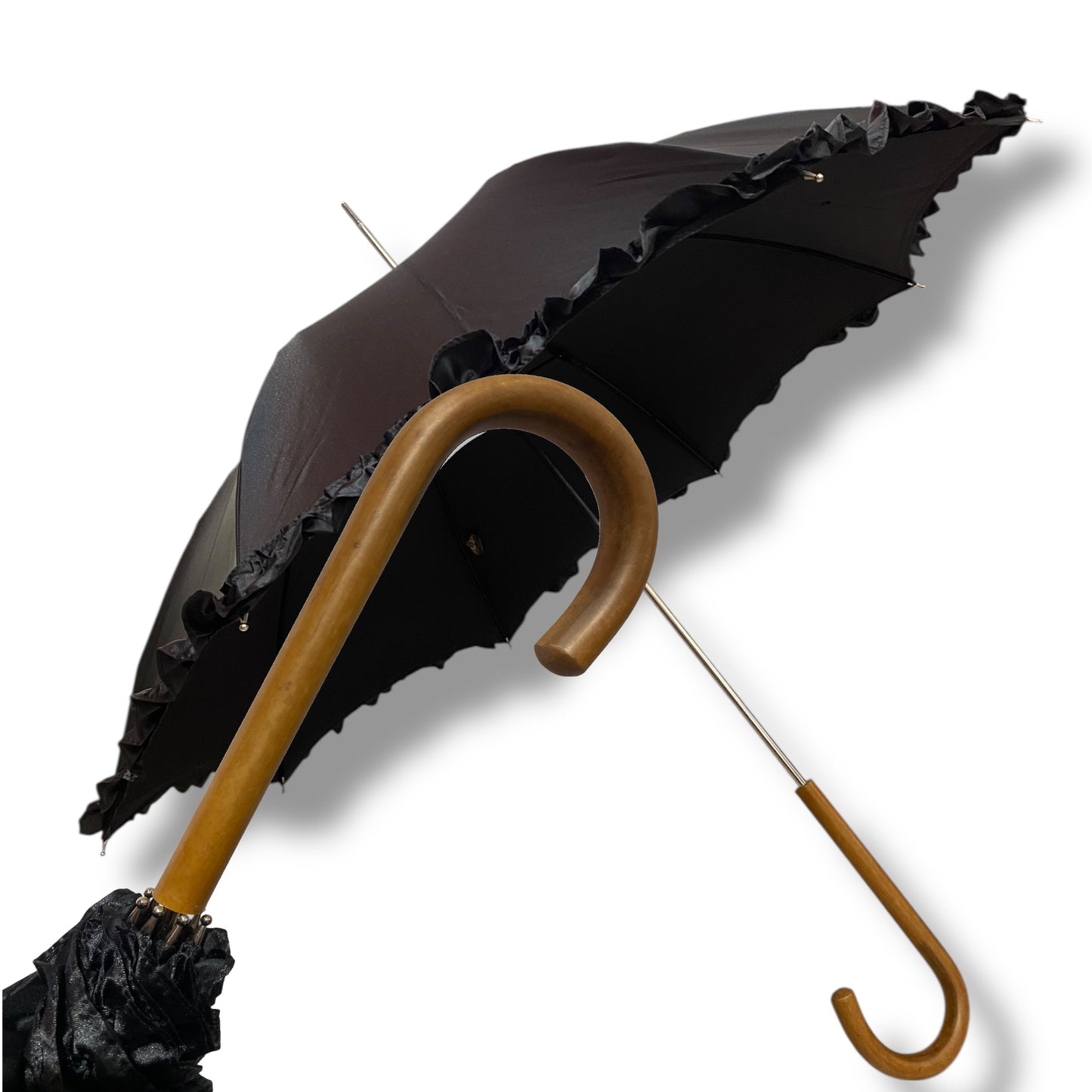 Ombrello classico stile 800 manico in Canna di Malacca lunga tessuto lucido lavorazione artigianale Ombrelli Domizio dal 1989 Made in Italy