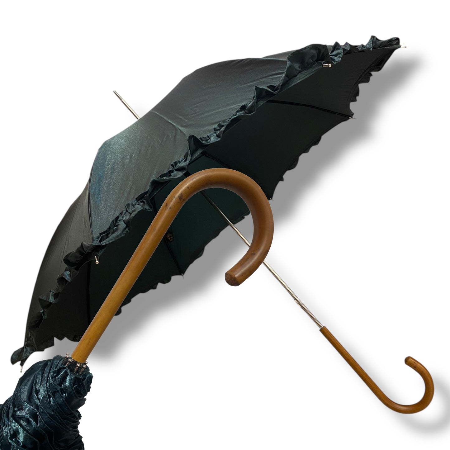 Ombrello classico stile 800 manico in Canna di Malacca lunga tessuto lucido lavorazione artigianale Ombrelli Domizio dal 1989 Made in Italy