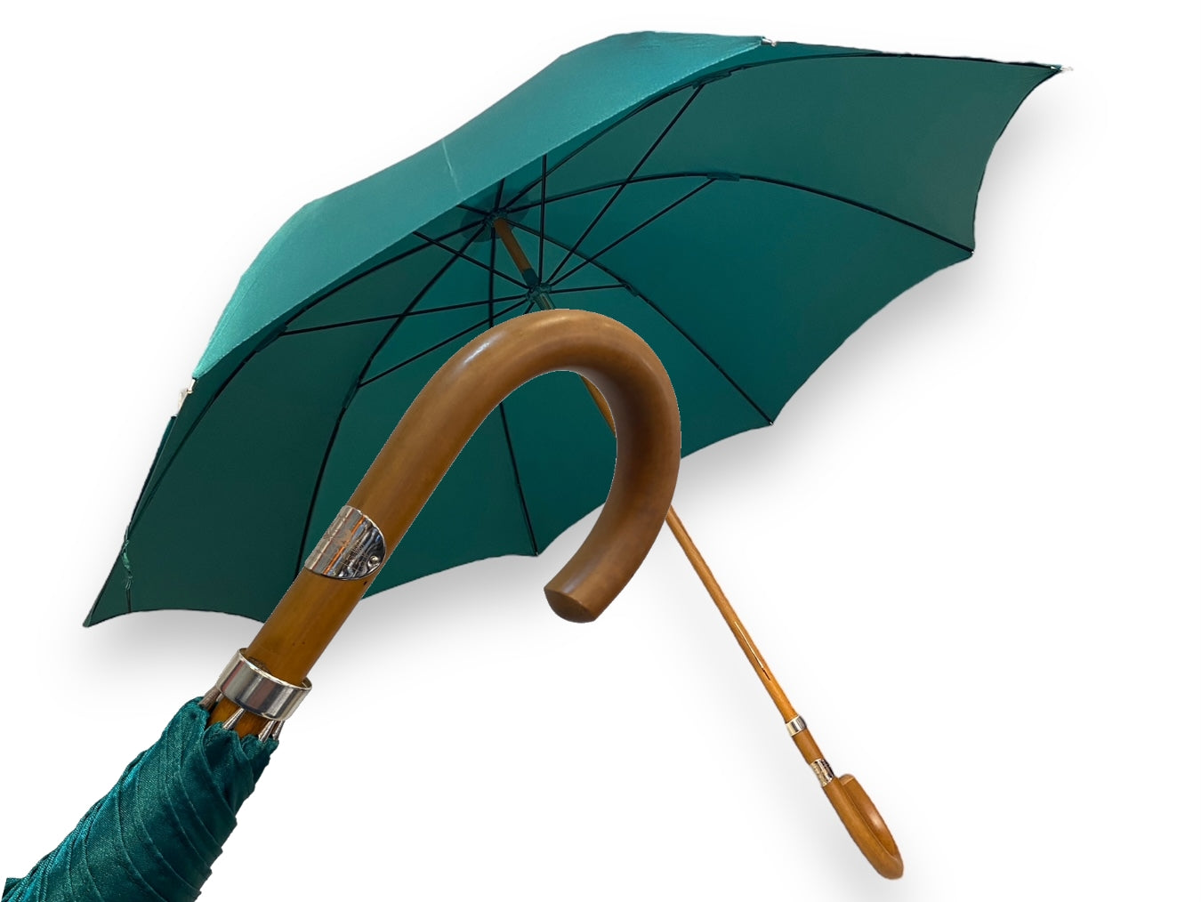 Ombrello classico Verde lucido manico in Canna di Malacca. Lavorazione artigianale Ombrelli Domizio dal 1989 Made in Italy