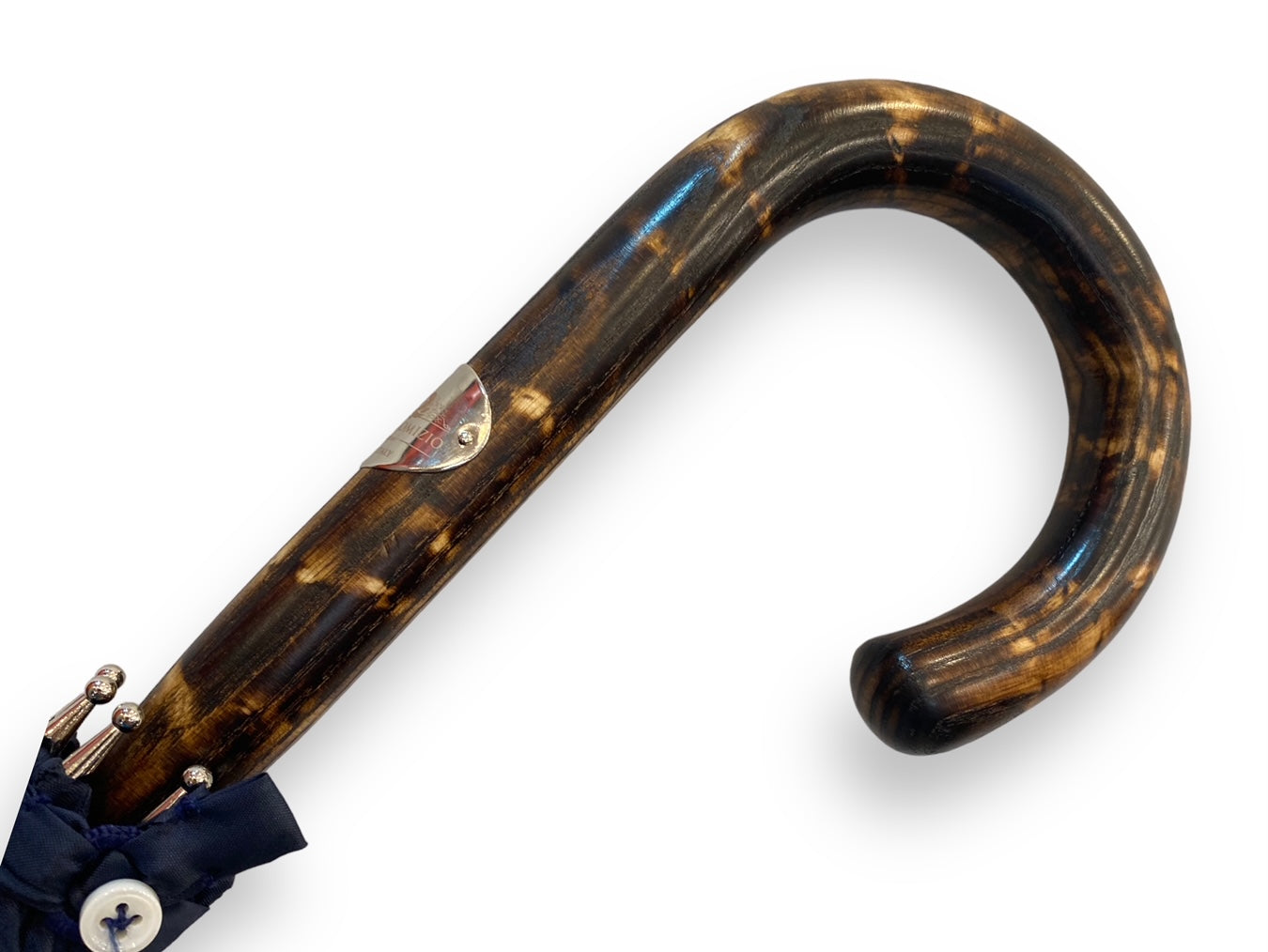 Regenschirm Ganzer Stock aus gestromtem Hickoryholz, Hornspitze Handwerkskunst Domizio-Regenschirme seit 1989