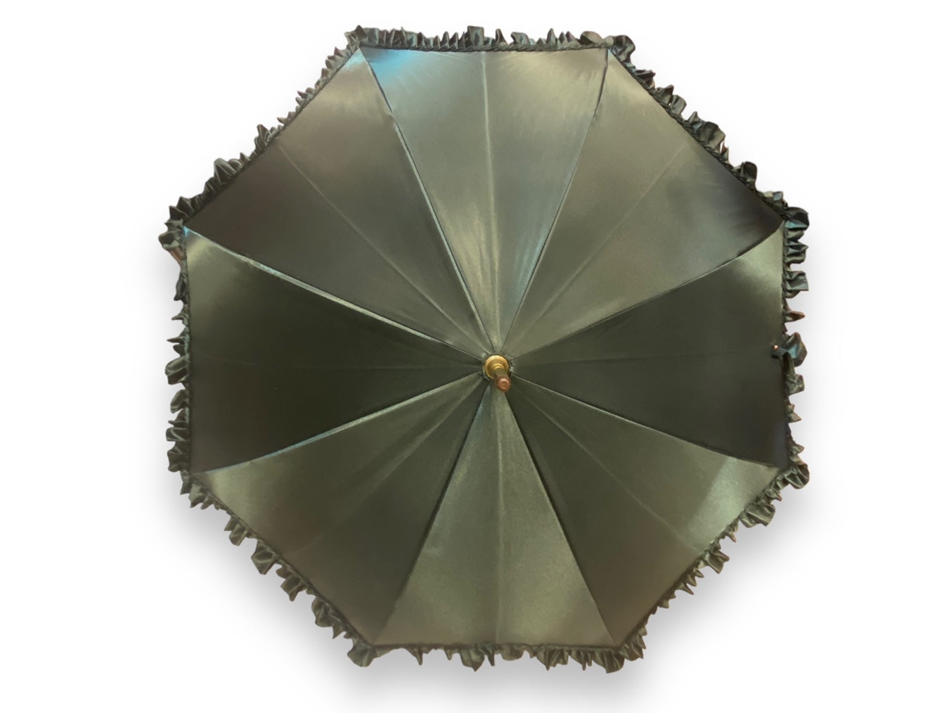 Ombrello Donna "stile 800" Colore Verde lucido manico in canna di Malacca lavorazione artigianale Ombrelli Domizio dal 1989 Made in Italy