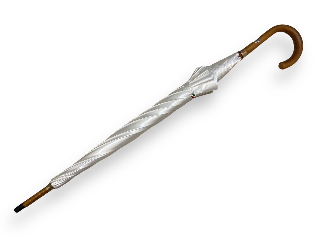 Ombrello classico bianco lucido da cerimonia manico in Canna di Malacca. Lavorazione artigianale Ombrelli Domizio dal 1989 Made in Italy