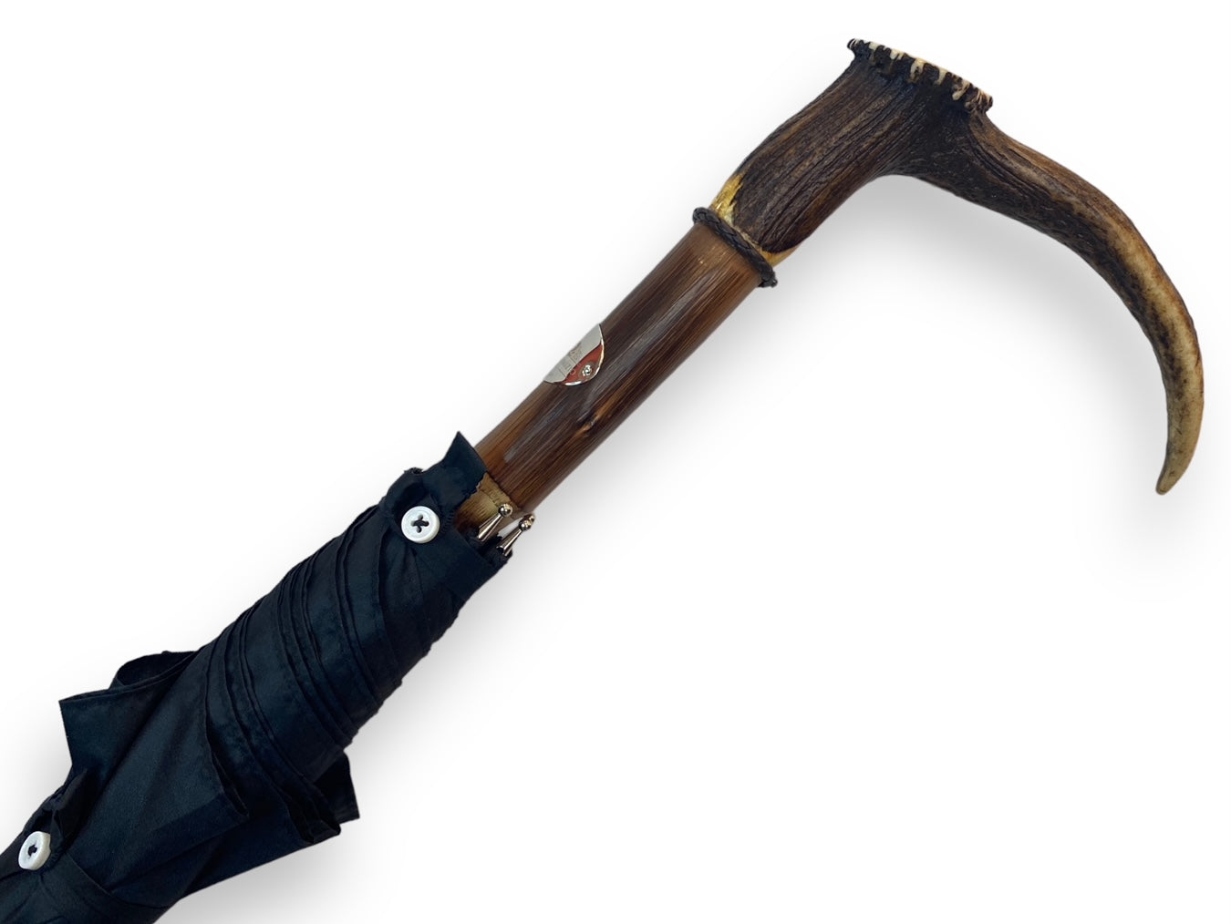 Regenschirm mit Hirschknopf und Kastanienholzstab, Handwerkskunst von Domizio Umbrellas seit 1989