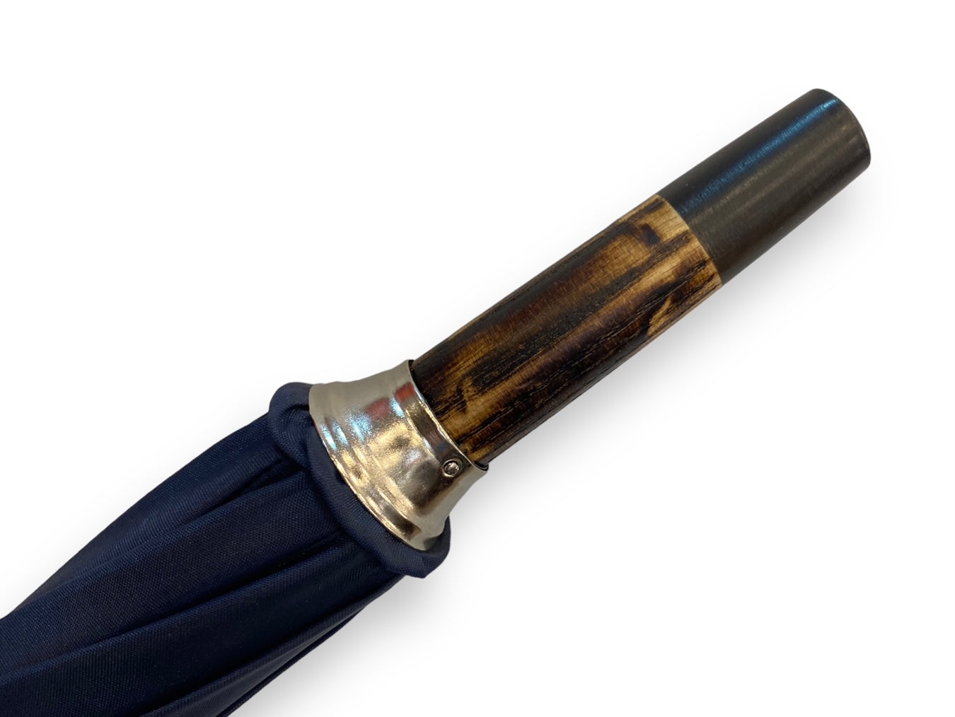 Regenschirm Ganzer Stock aus gestromtem Hickoryholz, Hornspitze Handwerkskunst Domizio-Regenschirme seit 1989