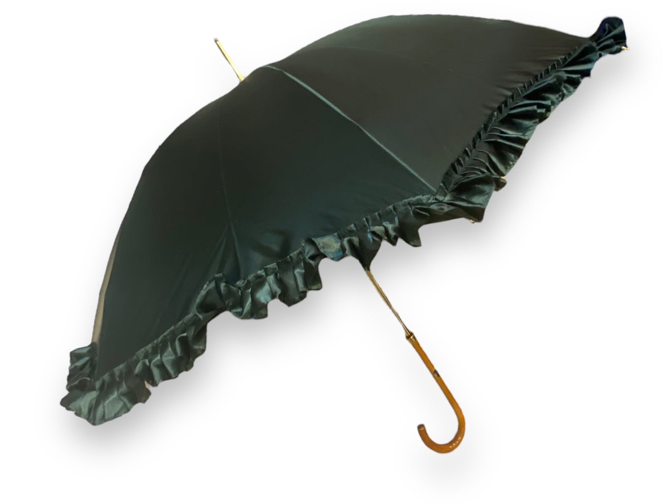 Ombrello Donna "stile 800" Colore Verde lucido manico in canna di Malacca lavorazione artigianale Ombrelli Domizio dal 1989 Made in Italy
