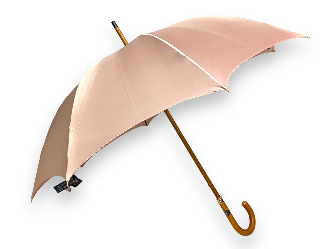 Ombrello classico Cipria lucido manico in Canna di Malacca. Lavorazione artigianale Ombrelli Domizio dal 1989 Made in Italy