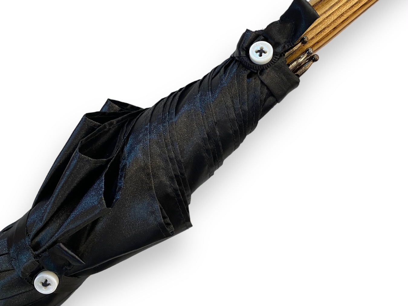 Ombrello Hickory biondo, tessuto nero lucido 10 stecche lavorazione artigianale Ombrelli Domizio dal 1989