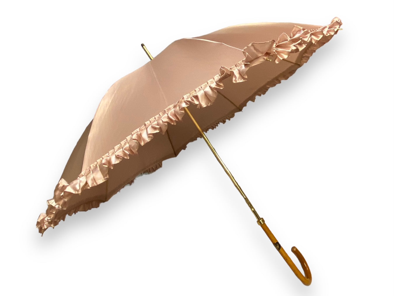 Ombrello Donna "stile 800" Colore Cipria lucido manico in canna di Malacca lavorazione artigianale Ombrelli Domizio dal 1989 Made in Italy