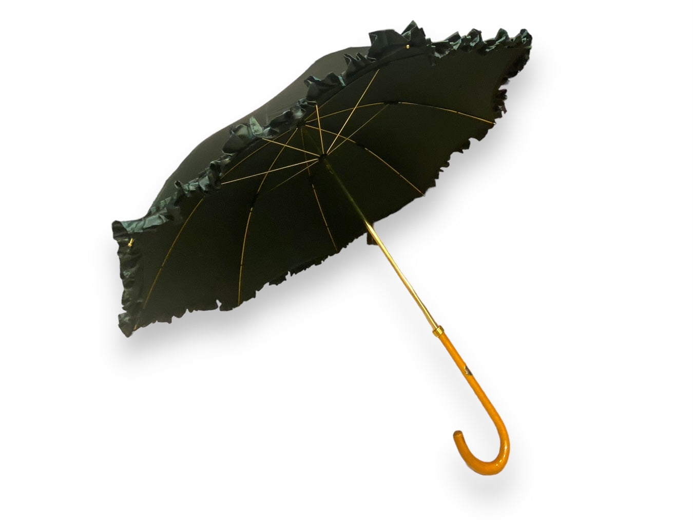 Ombrello Donna "stile 800" Colore Verde lucido manico in canna di Malacca lavorazione artigianale Ombrelli Domizio dal 1989 Made in Italy