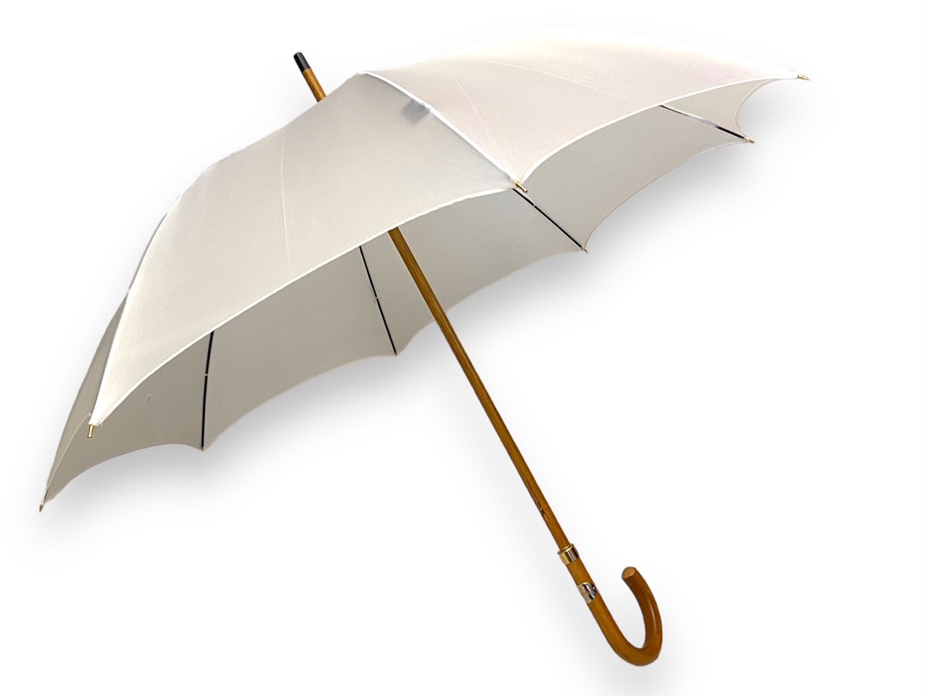 Ombrello classico bianco lucido da cerimonia manico in Canna di Malacca. Lavorazione artigianale Ombrelli Domizio dal 1989 Made in Italy