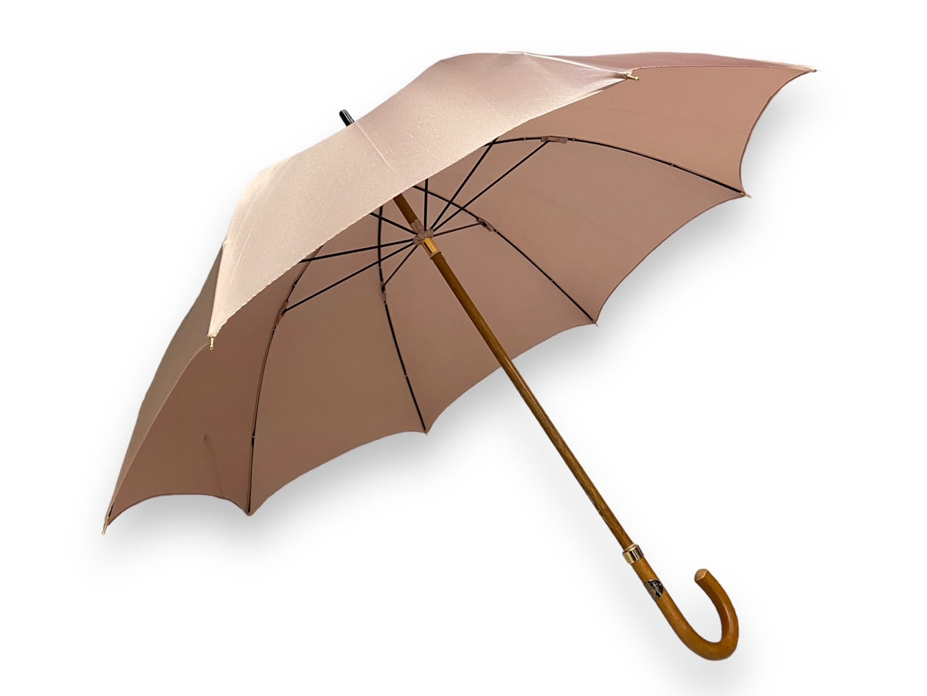 Ombrello classico Cipria lucido manico in Canna di Malacca. Lavorazione artigianale Ombrelli Domizio dal 1989 Made in Italy