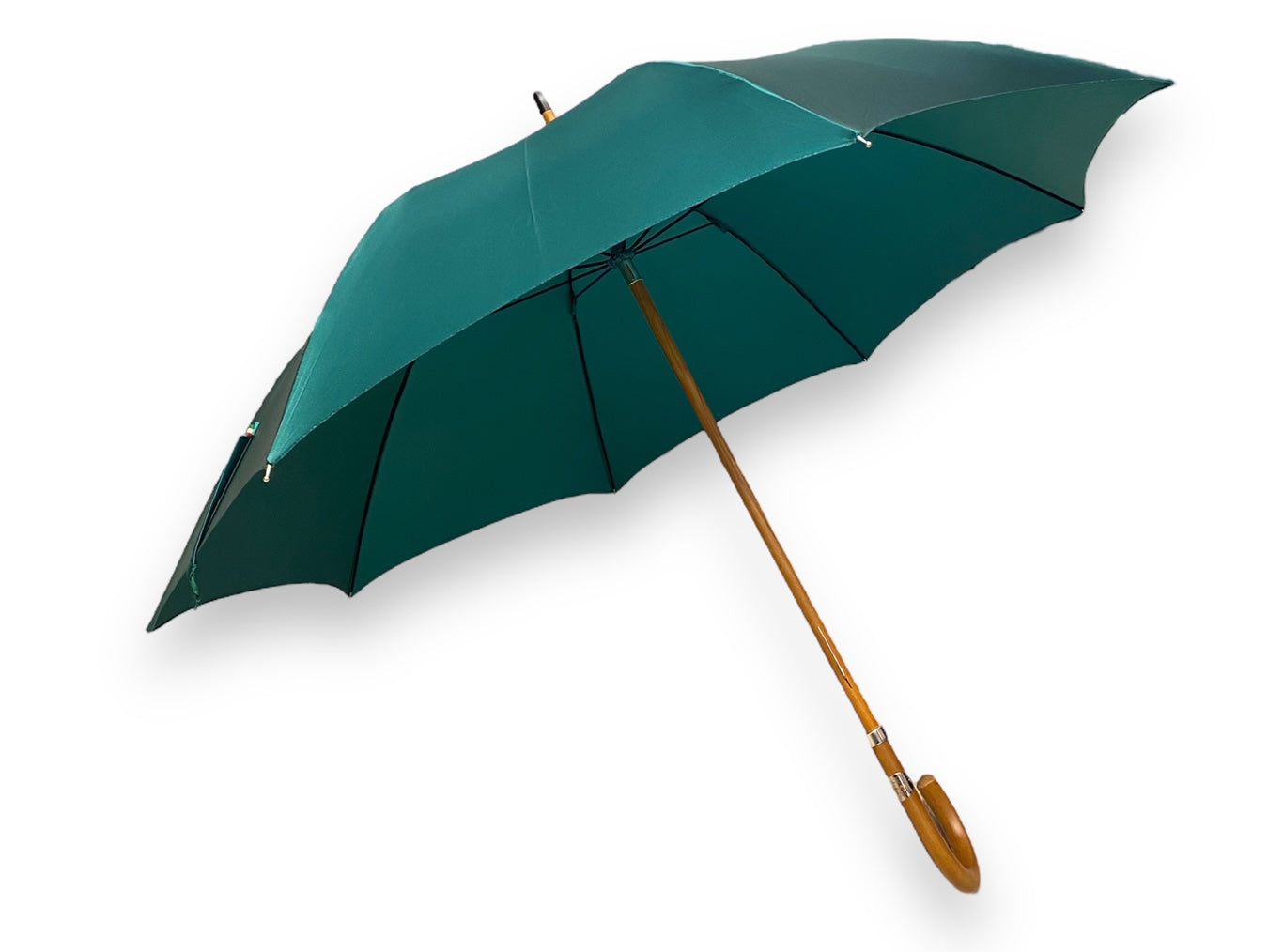 Ombrello classico Verde lucido manico in Canna di Malacca. Lavorazione artigianale Ombrelli Domizio dal 1989 Made in Italy