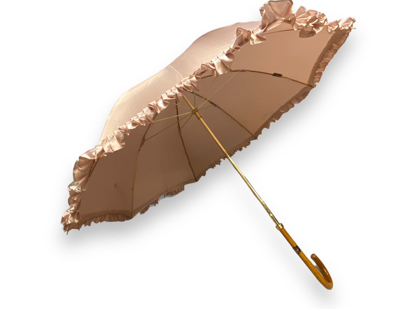 Ombrello Donna "stile 800" Colore Cipria lucido manico in canna di Malacca lavorazione artigianale Ombrelli Domizio dal 1989 Made in Italy