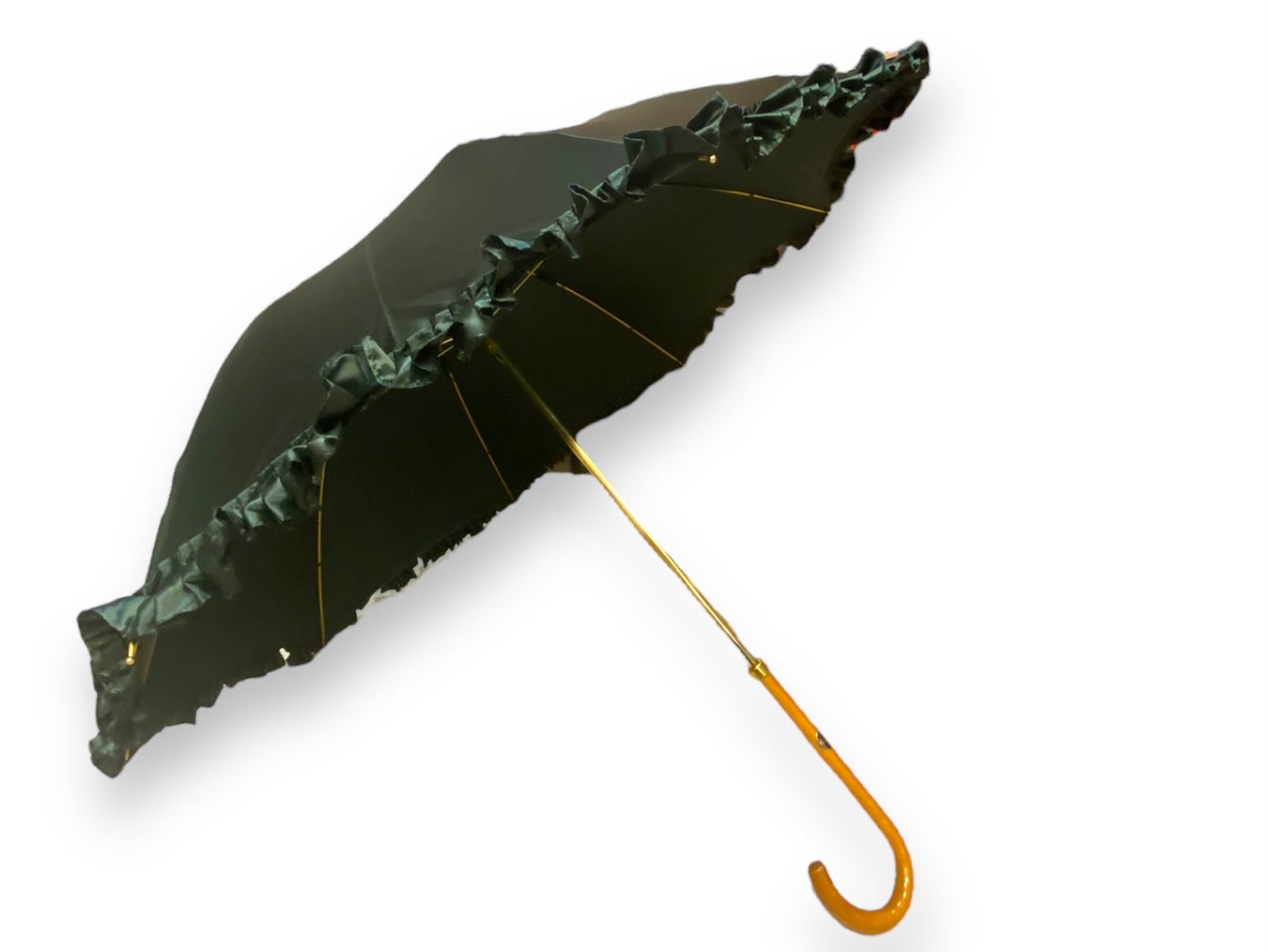 Ombrello Donna "stile 800" Colore Verde lucido manico in canna di Malacca lavorazione artigianale Ombrelli Domizio dal 1989 Made in Italy