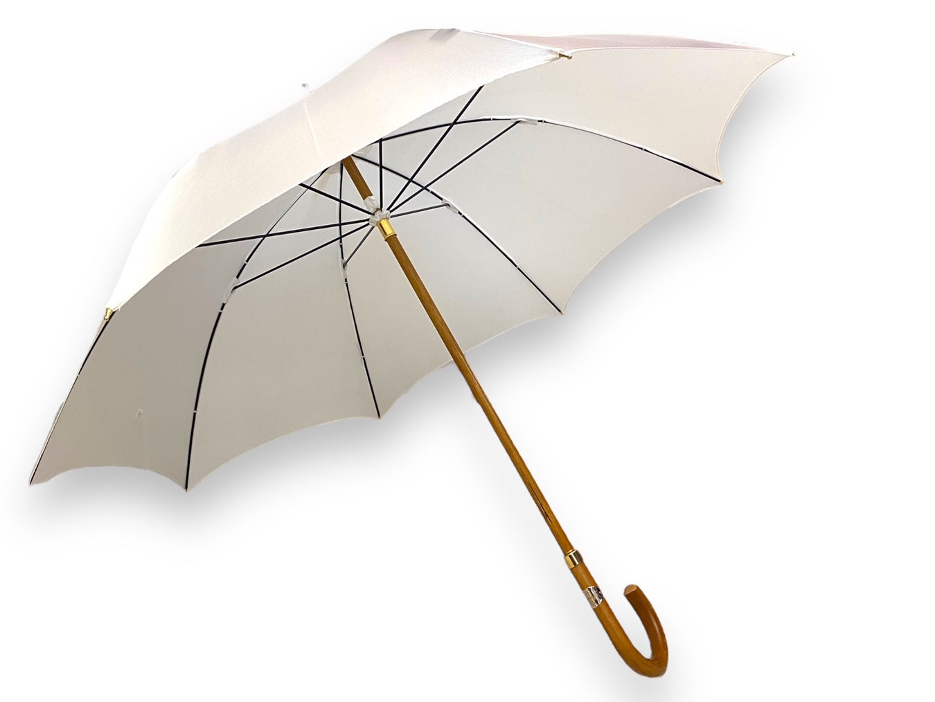 Ombrello classico bianco lucido da cerimonia manico in Canna di Malacca. Lavorazione artigianale Ombrelli Domizio dal 1989 Made in Italy