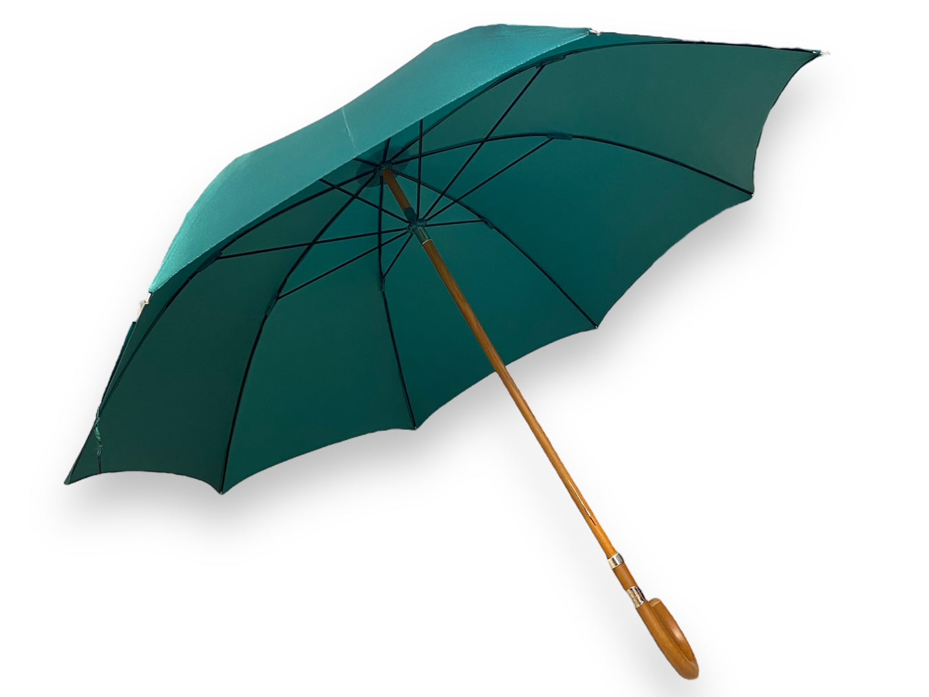 Ombrello classico Verde lucido manico in Canna di Malacca. Lavorazione artigianale Ombrelli Domizio dal 1989 Made in Italy