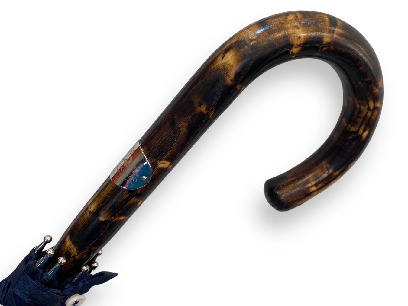 Regenschirm Ganzer Stock aus gestromtem Hickoryholz, Hornspitze Handwerkskunst Domizio-Regenschirme seit 1989