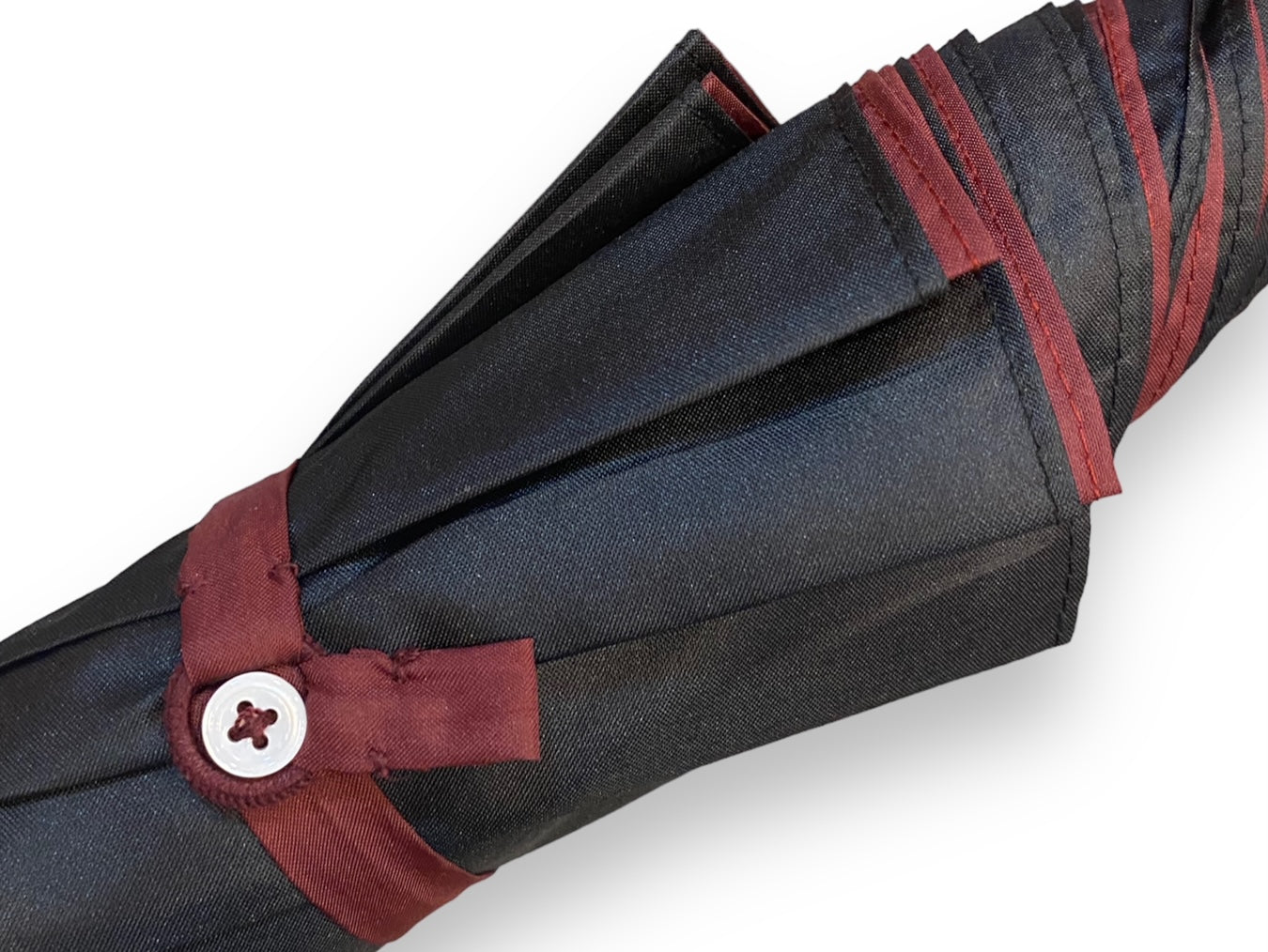 Regenschirm mit Griff aus Kongoholz, doppelter Stoff in Schwarz/Burgund – Handwerkskunst von Domizio-Schirmen seit 1989