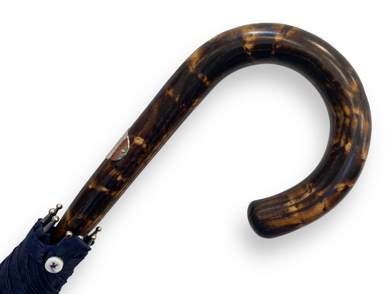 Regenschirm Ganzer Stock aus gestromtem Hickoryholz, Hornspitze Handwerkskunst Domizio-Regenschirme seit 1989