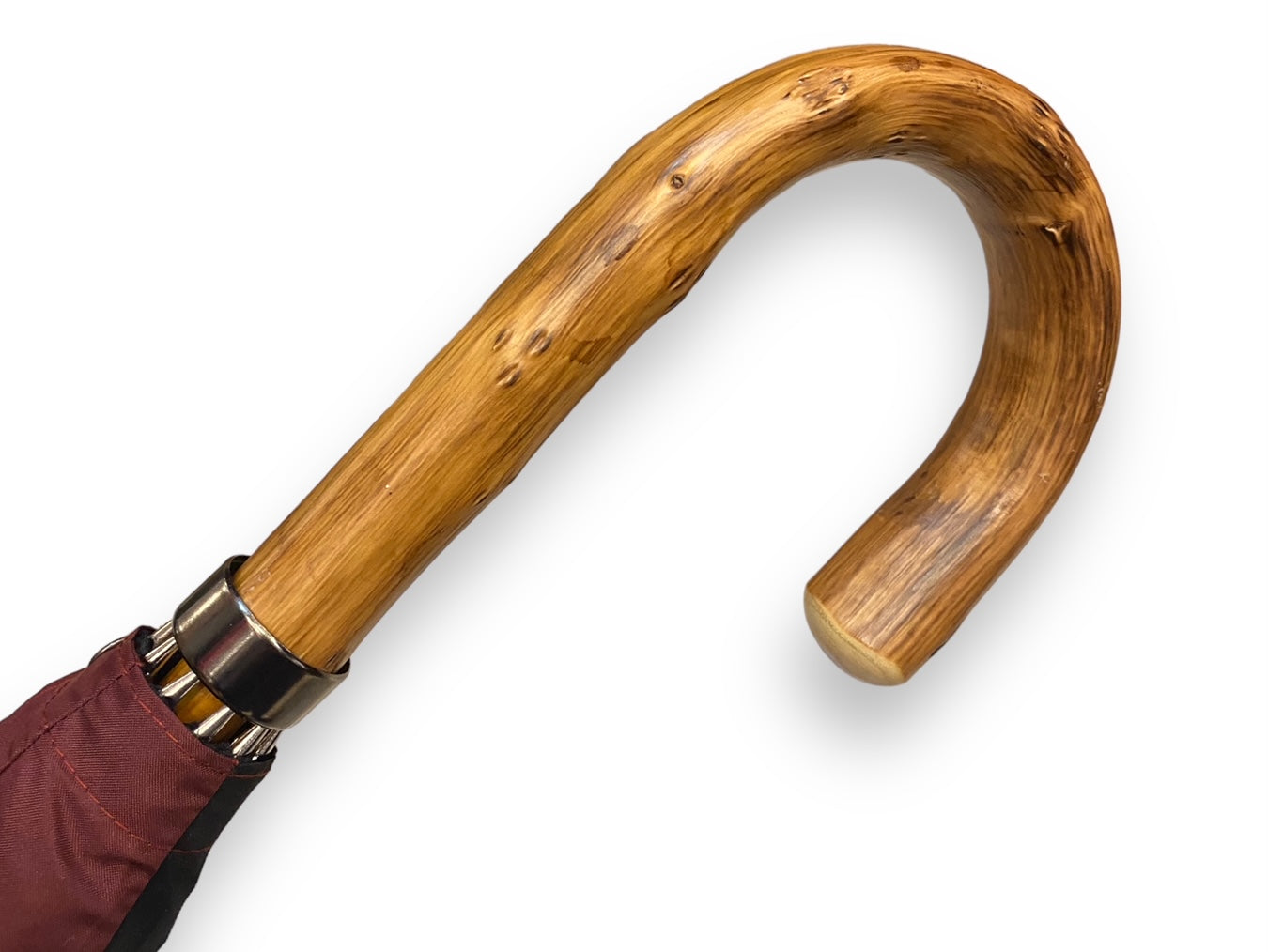 Regenschirm mit Griff aus Kongoholz, doppelter Stoff in Schwarz/Burgund – Handwerkskunst von Domizio-Schirmen seit 1989