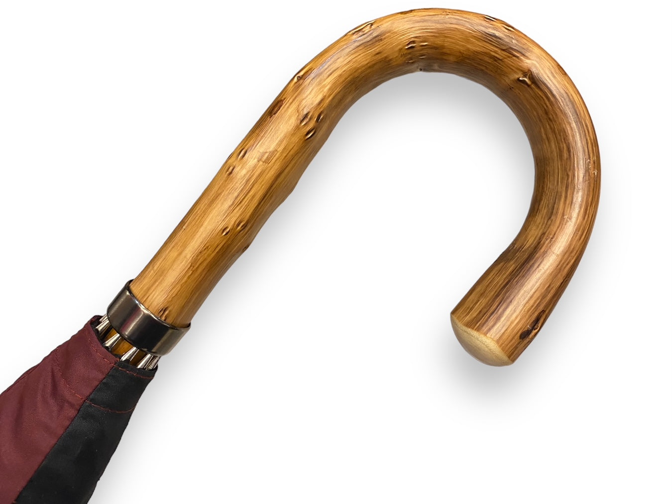 Regenschirm mit Griff aus Kongoholz, doppelter Stoff in Schwarz/Burgund – Handwerkskunst von Domizio-Schirmen seit 1989