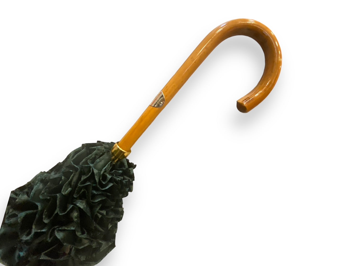 Ombrello Donna "stile 800" Colore Verde lucido manico in canna di Malacca lavorazione artigianale Ombrelli Domizio dal 1989 Made in Italy