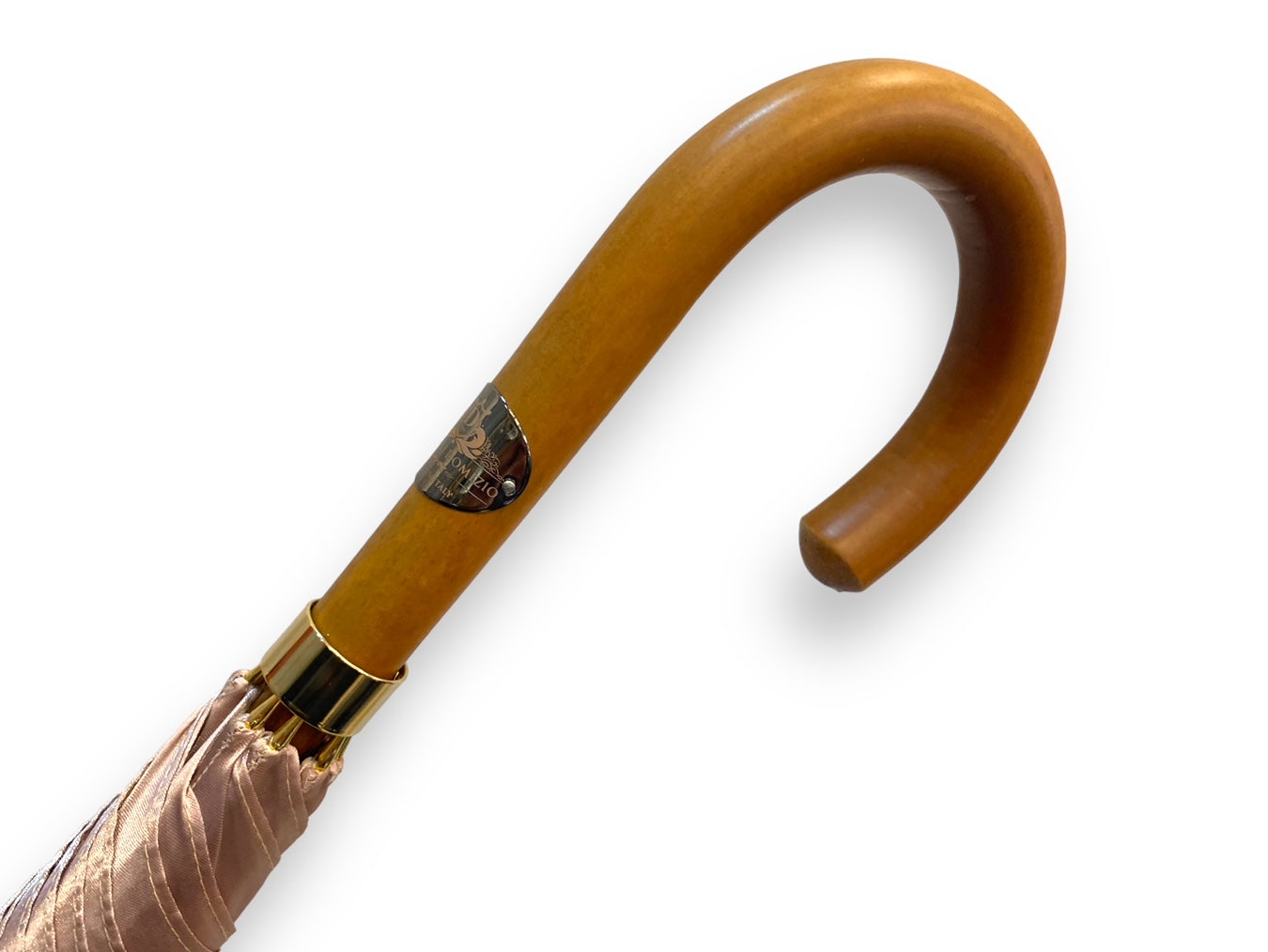 Ombrello classico Cipria lucido manico in Canna di Malacca. Lavorazione artigianale Ombrelli Domizio dal 1989 Made in Italy