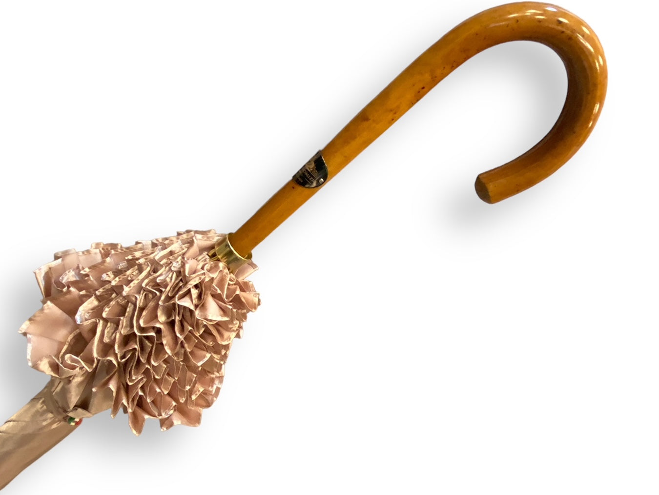 Ombrello Donna "stile 800" Colore Cipria lucido manico in canna di Malacca lavorazione artigianale Ombrelli Domizio dal 1989 Made in Italy