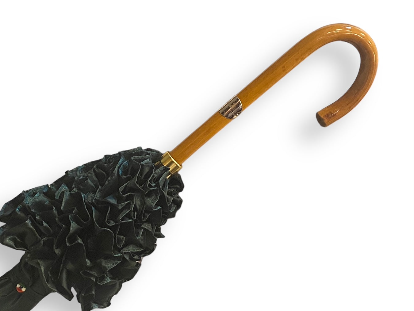 Ombrello Donna "stile 800" Colore Verde lucido manico in canna di Malacca lavorazione artigianale Ombrelli Domizio dal 1989 Made in Italy