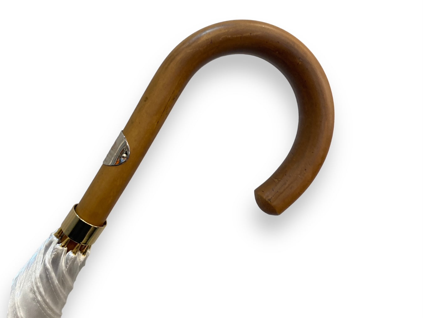 Ombrello classico bianco lucido da cerimonia manico in Canna di Malacca. Lavorazione artigianale Ombrelli Domizio dal 1989 Made in Italy