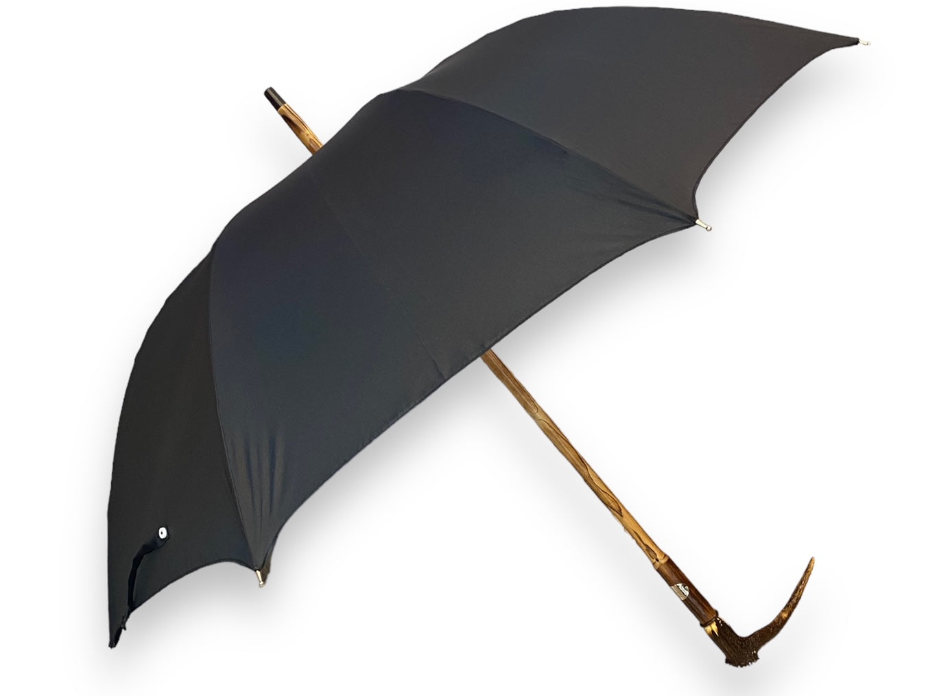 Regenschirm mit Hirschknopf und Kastanienholzstab, Handwerkskunst von Domizio Umbrellas seit 1989