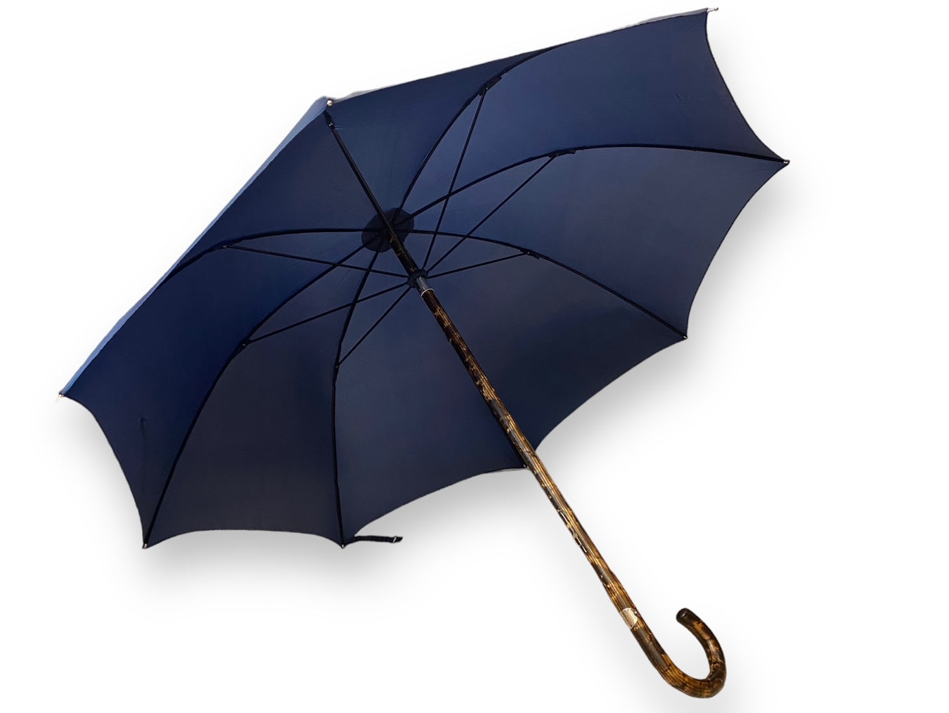 Regenschirm Ganzer Stock aus gestromtem Hickoryholz, Hornspitze Handwerkskunst Domizio-Regenschirme seit 1989