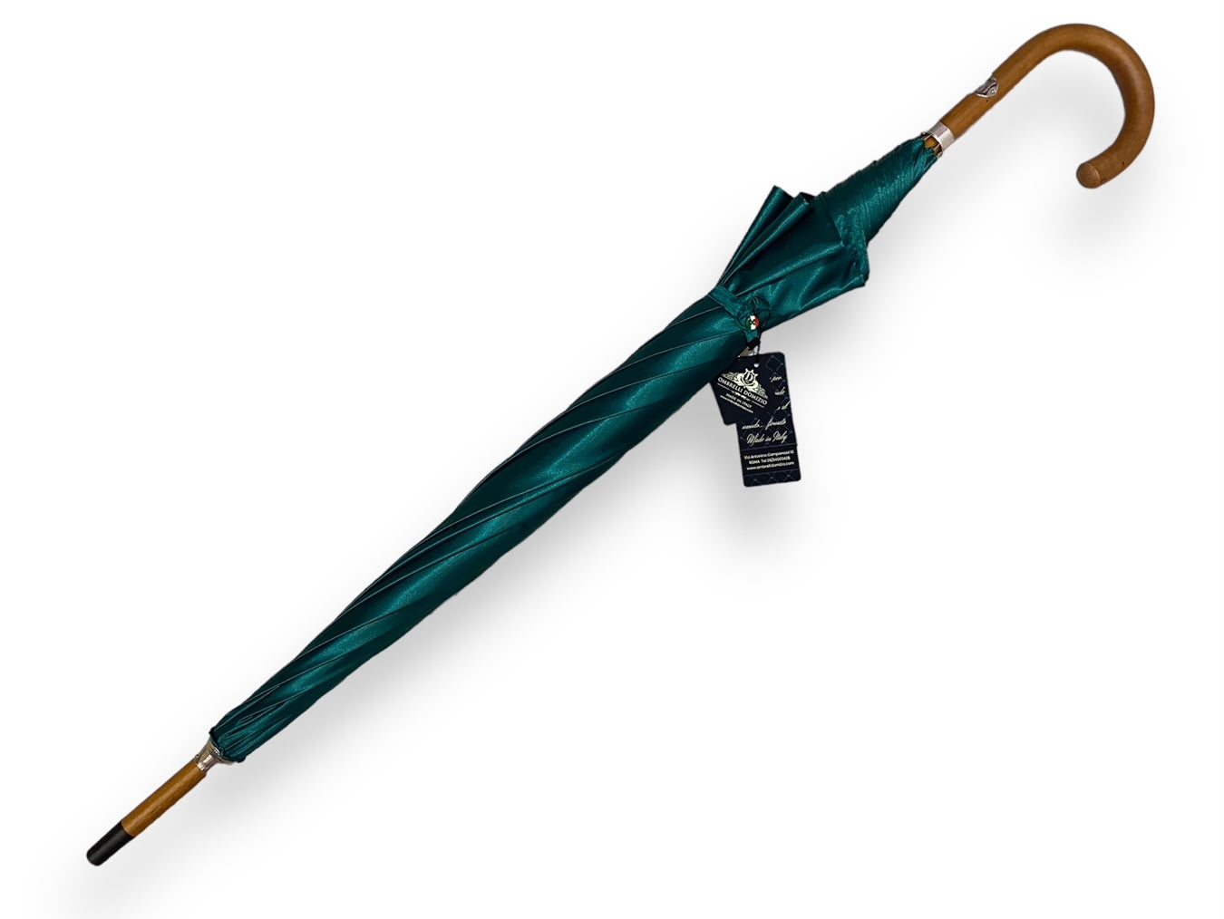 Ombrello classico Verde lucido manico in Canna di Malacca. Lavorazione artigianale Ombrelli Domizio dal 1989 Made in Italy