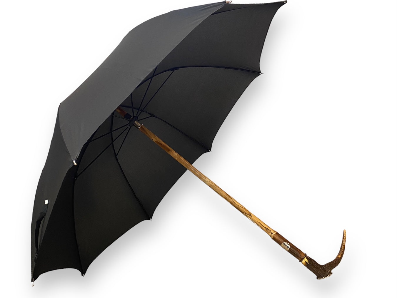 Regenschirm mit Hirschknopf und Kastanienholzstab, Handwerkskunst von Domizio Umbrellas seit 1989