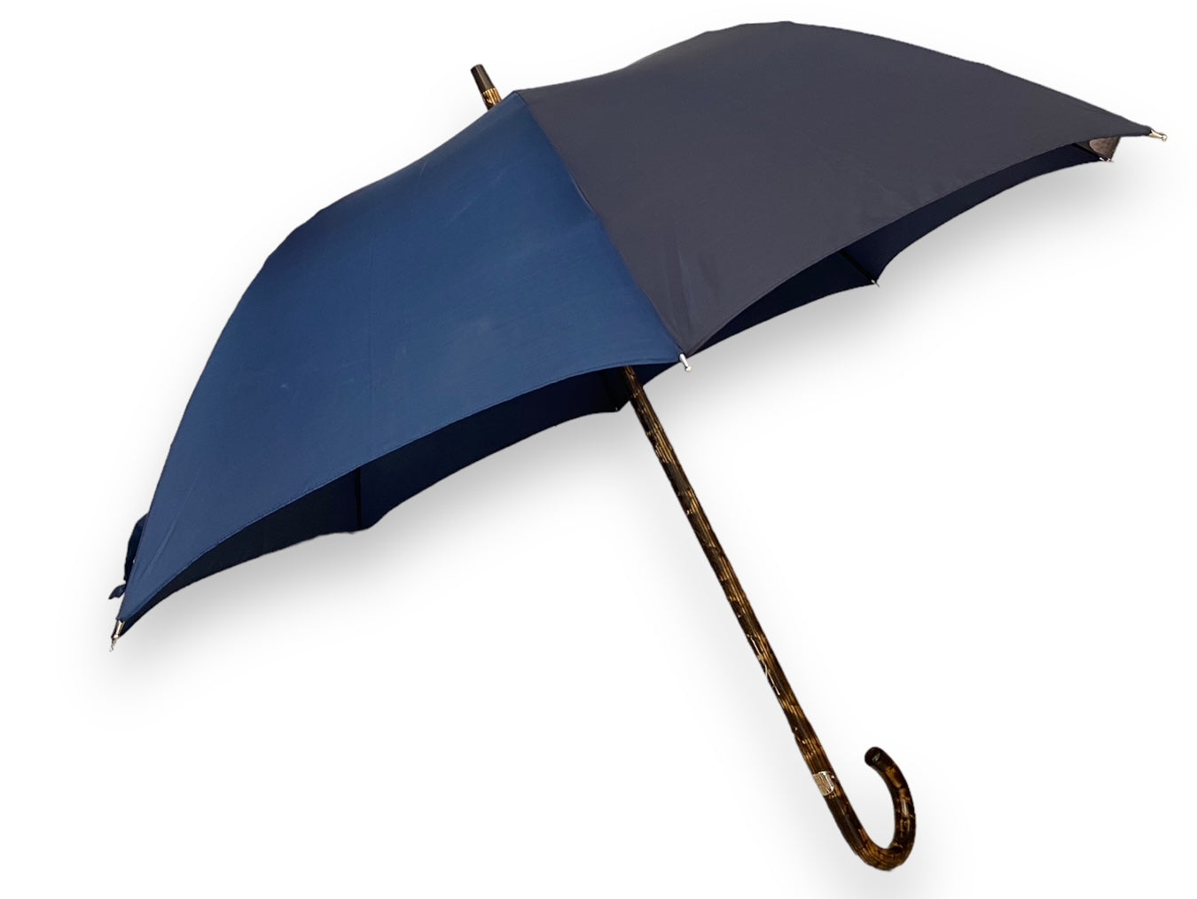 Regenschirm Ganzer Stock aus gestromtem Hickoryholz, Hornspitze Handwerkskunst Domizio-Regenschirme seit 1989