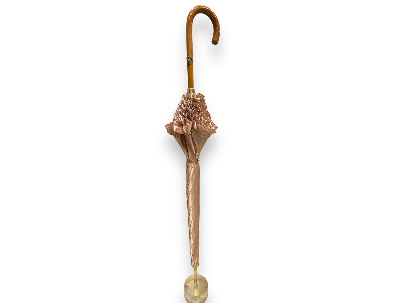 Ombrello Donna "stile 800" Colore Cipria lucido manico in canna di Malacca lavorazione artigianale Ombrelli Domizio dal 1989 Made in Italy