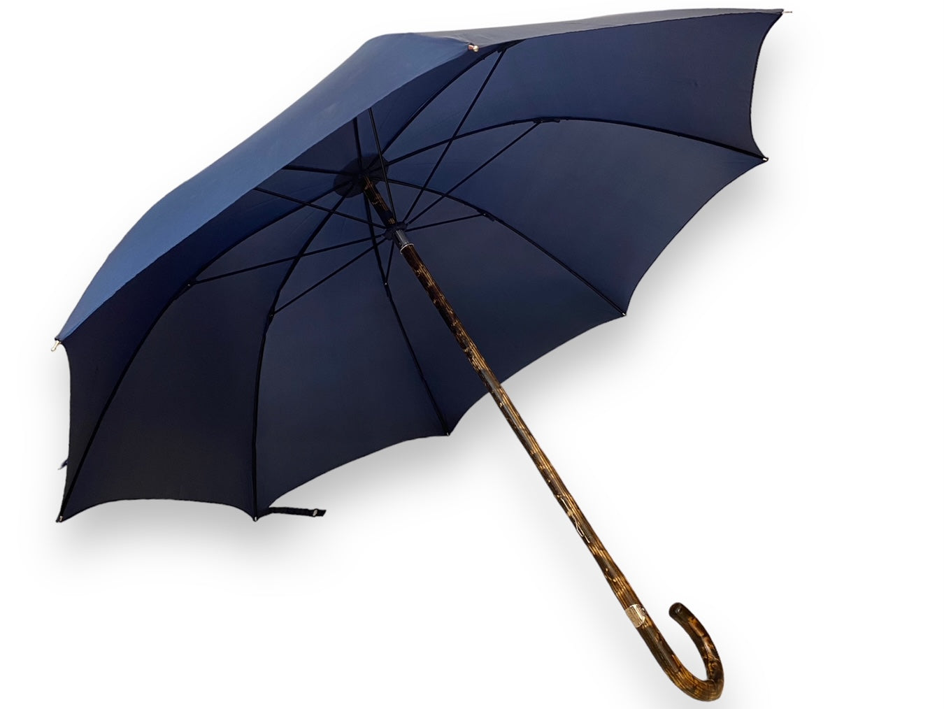 Regenschirm Ganzer Stock aus gestromtem Hickoryholz, Hornspitze Handwerkskunst Domizio-Regenschirme seit 1989