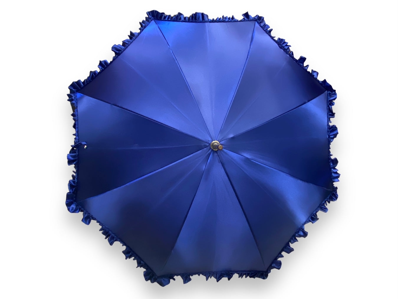 Ombrello Donna "stile 800" Colore blu lucido manico in canna di Malacca lavorazione artigianale Ombrelli Domizio dal 1989 Made in Italy