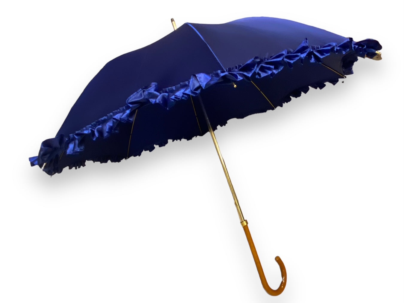 Ombrello Donna "stile 800" Colore blu lucido manico in canna di Malacca lavorazione artigianale Ombrelli Domizio dal 1989 Made in Italy