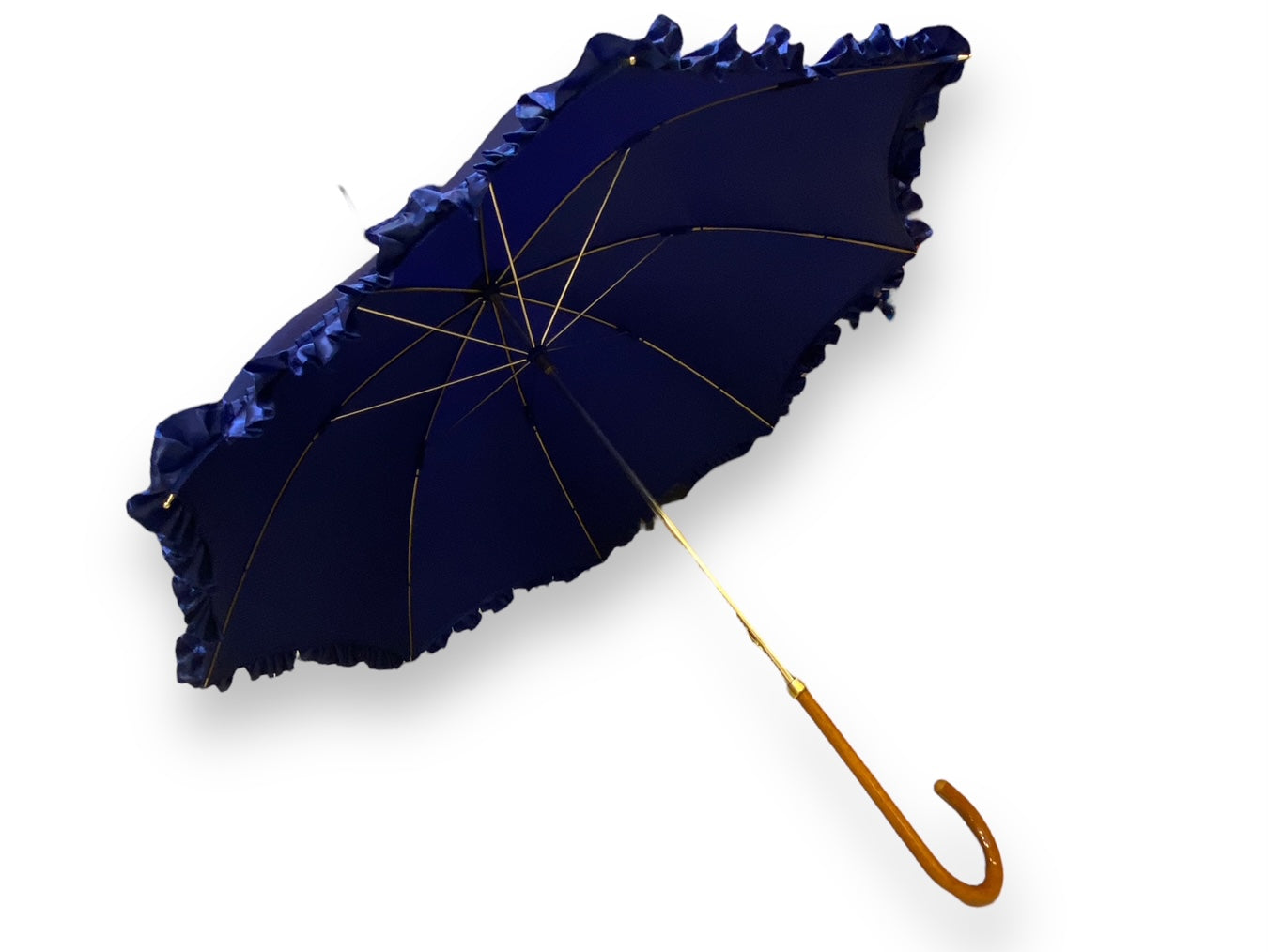 Ombrello Donna "stile 800" Colore blu lucido manico in canna di Malacca lavorazione artigianale Ombrelli Domizio dal 1989 Made in Italy