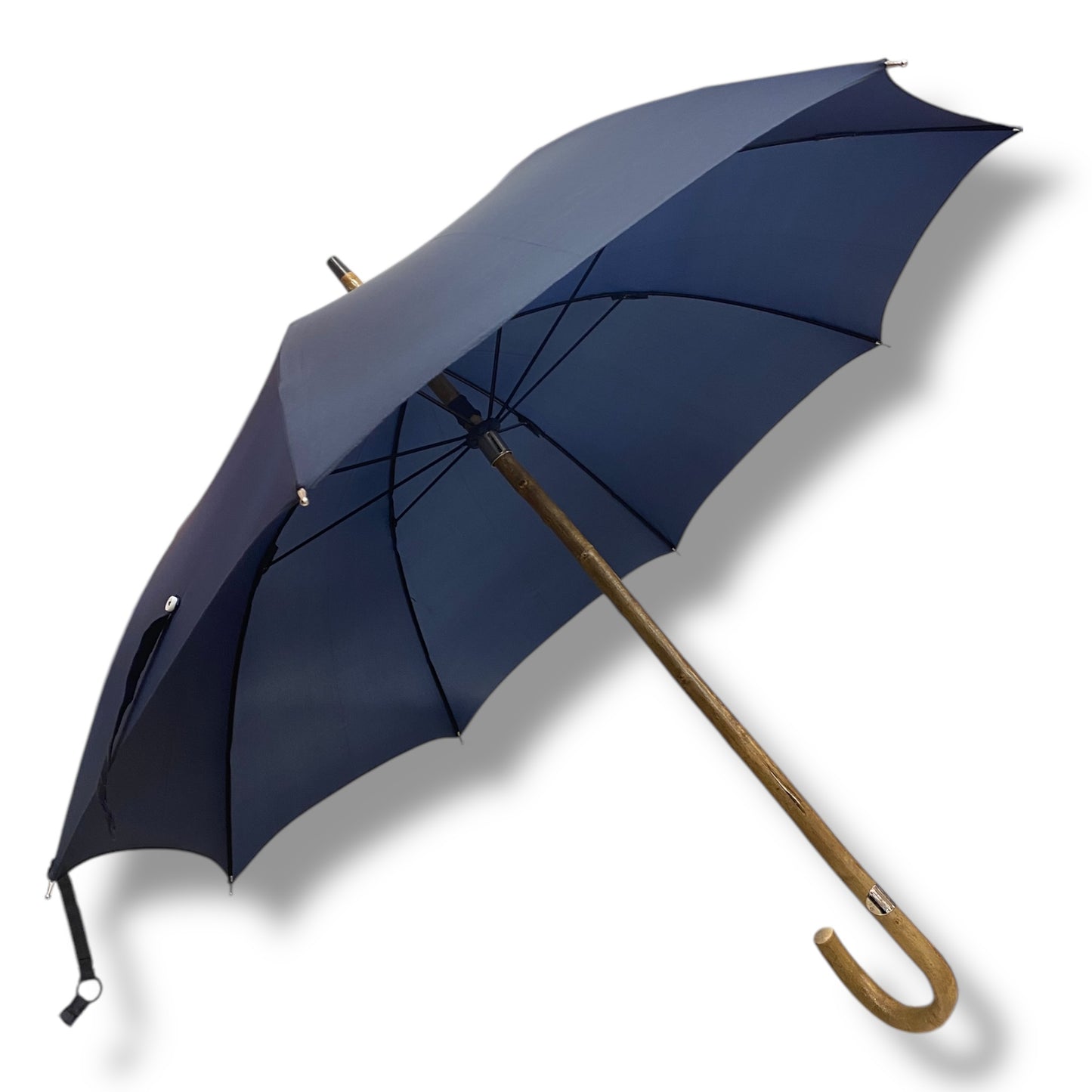 Ombrello classico uomo Bastone intero in legno di Frassino puntale in corno colore blu scuro