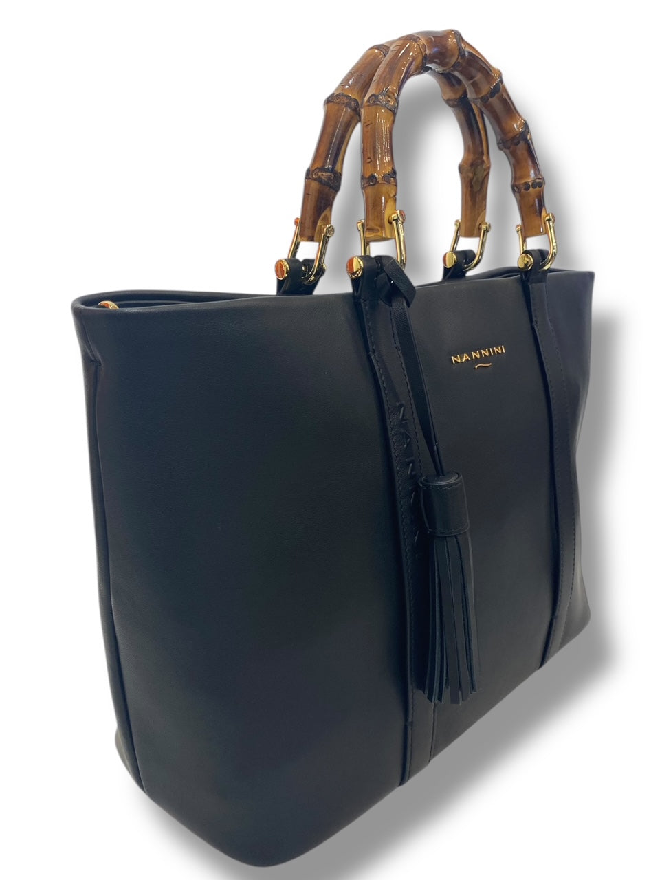 Nannini Firenze Borsa Donna 100% Pelle con tracolla manici in Bambù  Linea Erica Art .18545