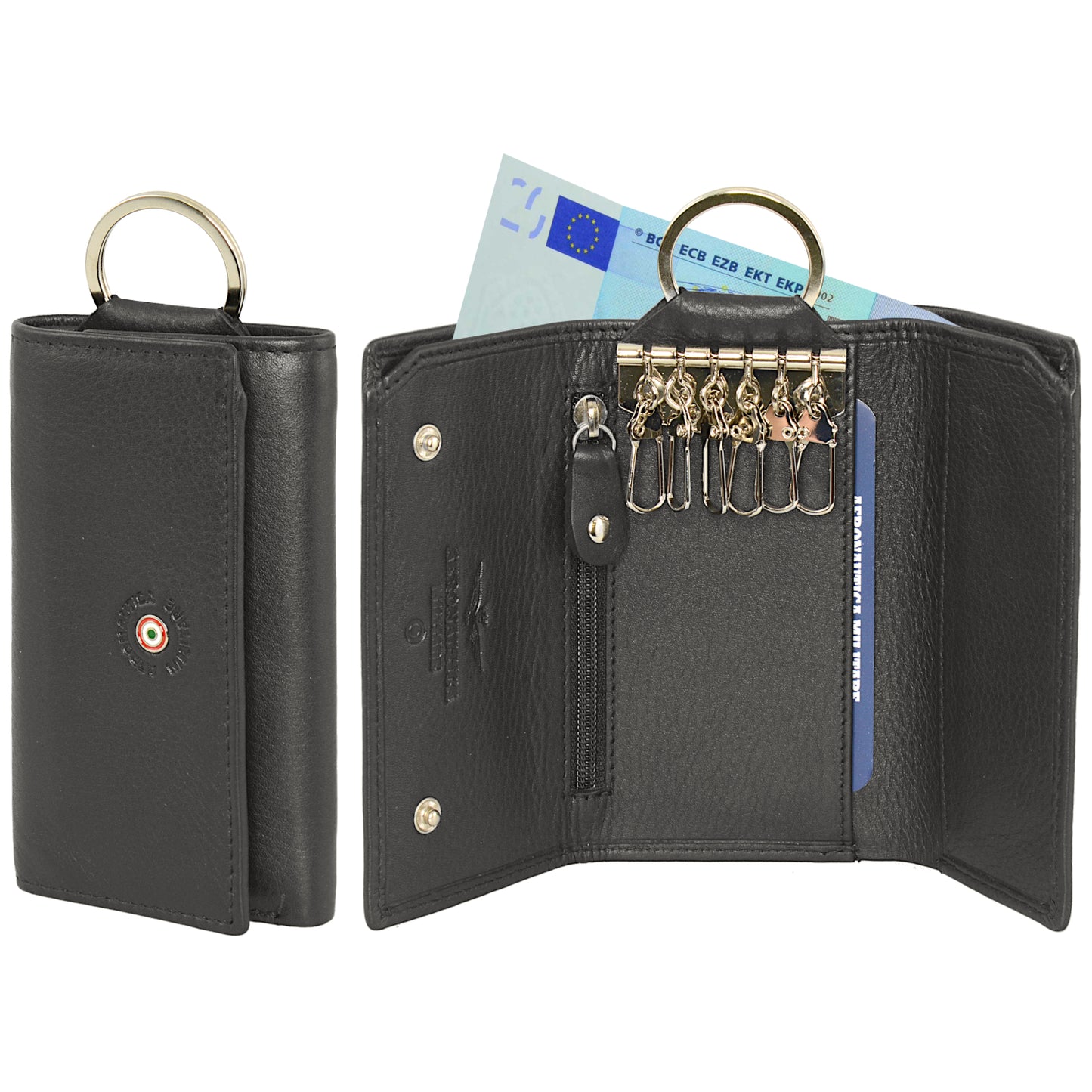 6-hook leather key ring with banknote holder and coin holder AM 138