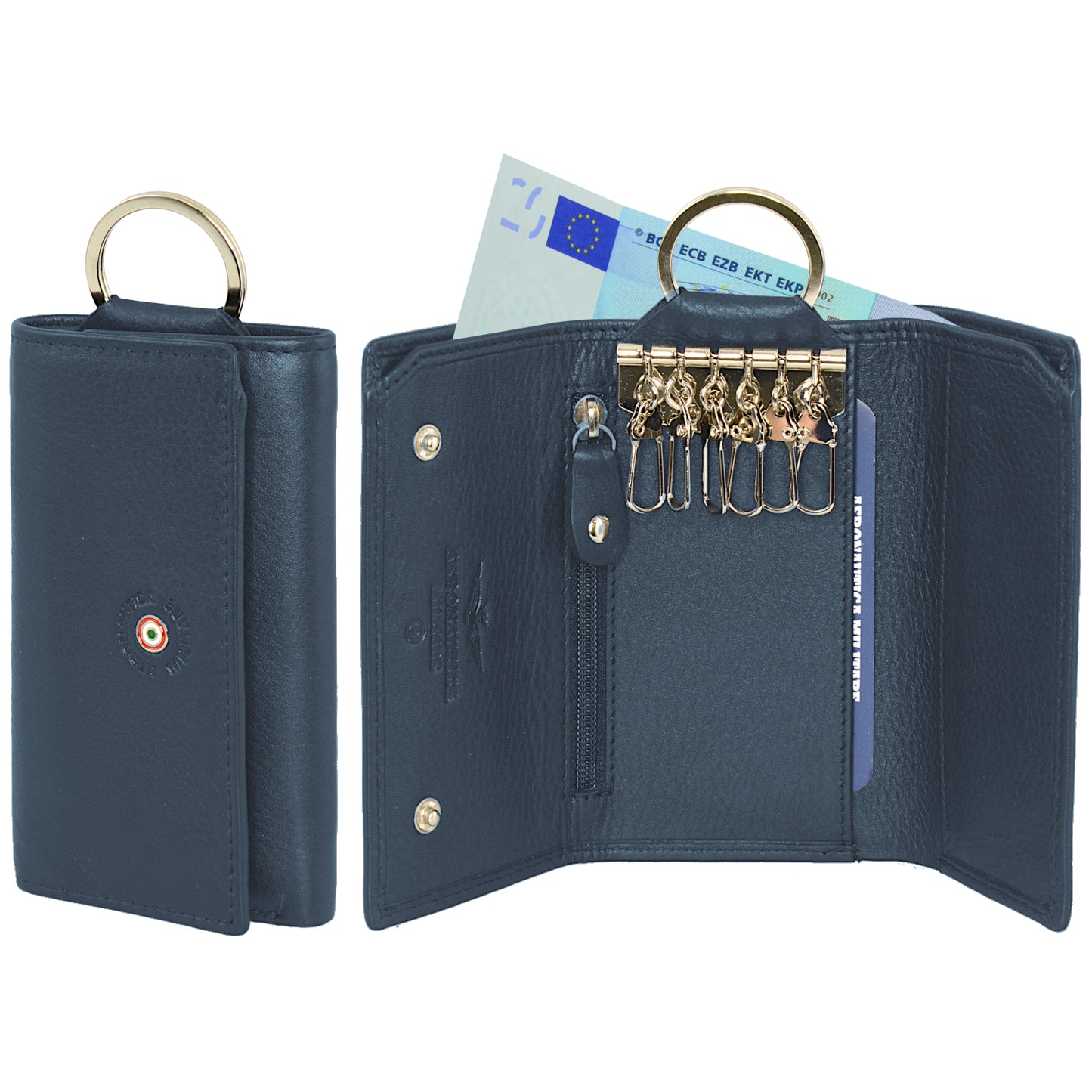 6-hook leather key ring with banknote holder and coin holder AM 138
